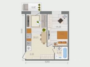 ЖК «Эко-квартал Гармония», планировка 1-комнатной квартиры, 40.56 м²