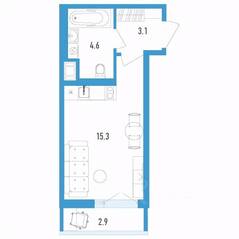ЖК «Aerocity 4», планировка студии, 23.90 м²