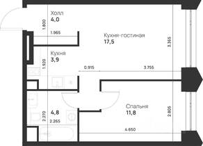ЖК «Voice Towers», планировка 1-комнатной квартиры, 42.00 м²