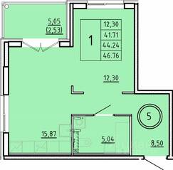 МЖК «Образцовый квартал 16», планировка 1-комнатной квартиры, 41.71 м²