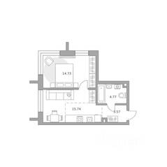 ЖК «Дубровка от Гранель», планировка 1-комнатной квартиры, 38.81 м²