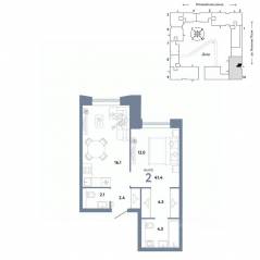 ЖК «Страна.Заречная», планировка 2-комнатной квартиры, 41.40 м²
