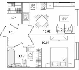 ЖК «Кинопарк», планировка 1-комнатной квартиры, 32.56 м²