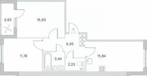 МЖК «Любоград», планировка 2-комнатной квартиры, 57.65 м²