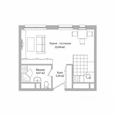 МФК Инвест-отель «Адрес», планировка студии, 29.90 м²