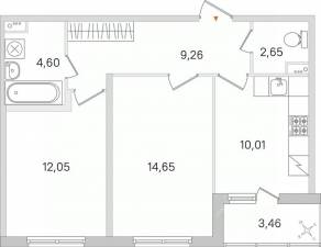 ЖК «Ясно. Янино», планировка 2-комнатной квартиры, 54.95 м²