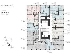 ЖК «Bashni Element», планировка 1-комнатной квартиры, 36.16 м²