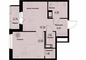ЖК «ID Murino III», планировка 1-комнатной квартиры, 35.54 м²