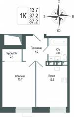 ЖК «Киноквартал», планировка 1-комнатной квартиры, 37.20 м²