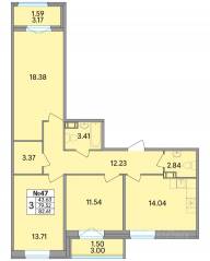 ЖК «Рождественский квартал», планировка 3-комнатной квартиры, 82.61 м²