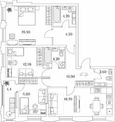 ЖК «Тайм Сквер», планировка 3-комнатной квартиры, 92.10 м²