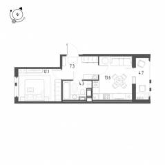 ЖК «Монография», планировка 1-комнатной квартиры, 39.70 м²