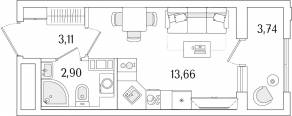 ЖК «Гранат», планировка студии, 21.54 м²