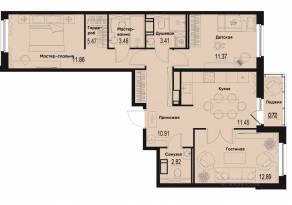 ЖК «ID Murino III», планировка 3-комнатной квартиры, 75.02 м²
