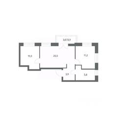 ЖК «NEWПИТЕР», планировка 2-комнатной квартиры, 53.33 м²