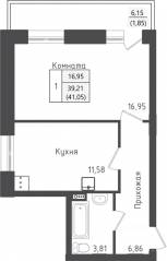ЖК «Зеленый Оазис-Город», планировка 1-комнатной квартиры, 41.05 м²