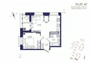 ЖК «Ranta Residence», планировка 1-комнатной квартиры, 41.23 м²