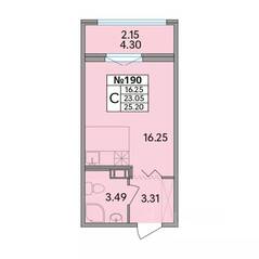 ЖК «Рождественский квартал», планировка студии, 25.20 м²
