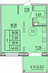МЖК «Образцовый квартал 17», планировка 1-комнатной квартиры, 37.89 м²