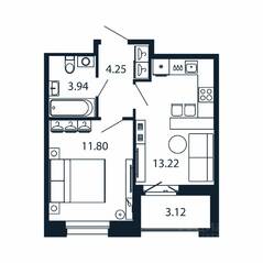 ЖК «Полис Новоселье», планировка 1-комнатной квартиры, 34.78 м²