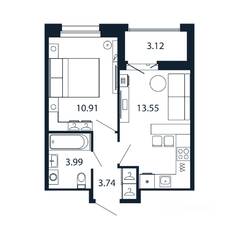 ЖК «Полис Новоселье», планировка 1-комнатной квартиры, 31.90 м²