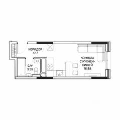 МФК «Clementine», планировка студии, 24.50 м²