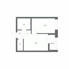ЖК «NEWПИТЕР», планировка 1-комнатной квартиры, 34.17 м²