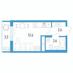ЖК «Aerocity 4», планировка студии, 19.80 м²