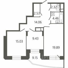 ЖК «Мессиер 18», планировка 2-комнатной квартиры, 70.47 м²