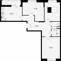 ЖК «Красная горка», планировка 3-комнатной квартиры, 74.40 м²