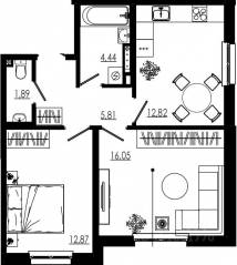 МЖК «Liberty dom», планировка 2-комнатной квартиры, 53.89 м²