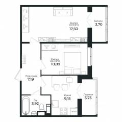 ЖК «Sertolovo Park», планировка 2-комнатной квартиры, 47.90 м²