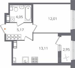 ЖК «Б15», планировка 1-комнатной квартиры, 35.82 м²