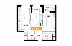 ЖК «Планерный квартал», планировка 2-комнатной квартиры, 54.91 м²