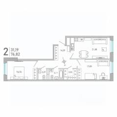ЖК «Министр», планировка 2-комнатной квартиры, 76.82 м²