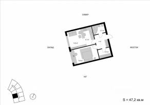 ЖК «Мытищи-Сити», планировка 2-комнатной квартиры, 47.20 м²