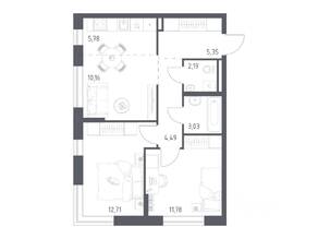 ЖК «Квартал Авиаторов», планировка 2-комнатной квартиры, 55.49 м²