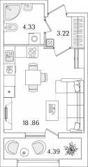 ЖК «БелАрт», планировка студии, 28.61 м²