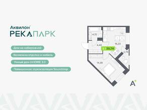 ЖК «Аквилон RekaPark», планировка 2-комнатной квартиры, 39.74 м²