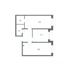 ЖК «Парусная 1», планировка 2-комнатной квартиры, 64.00 м²