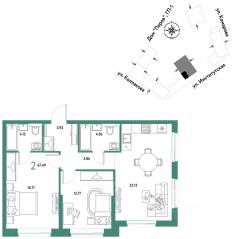 ЖК «Страна.Парковая», планировка 2-комнатной квартиры, 67.49 м²
