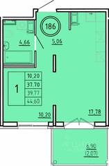 МЖК «Образцовый квартал 16», планировка 1-комнатной квартиры, 37.70 м²