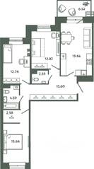 ЖК «Загляденье», планировка 3-комнатной квартиры, 84.20 м²