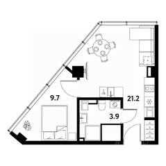 Апарт-комплекс «МОСКО», планировка студии, 34.80 м²