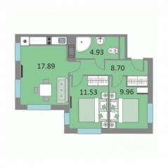 Апарт-комплекс «Начало», планировка 2-комнатной квартиры, 52.50 м²