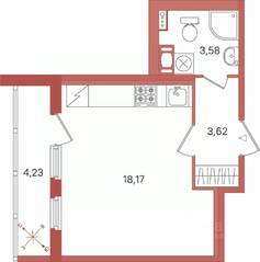 ЖК «Патио», планировка студии, 27.49 м²