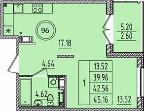 МЖК «Образцовый квартал 14», планировка 1-комнатной квартиры, 39.96 м²