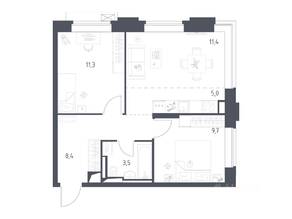 Апарт-комплекс «Верейская 41», планировка 2-комнатной квартиры, 49.28 м²