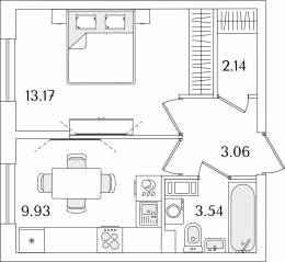 ЖК «Кинопарк», планировка 1-комнатной квартиры, 31.84 м²