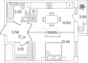 ЖК «Кинопарк», планировка 1-комнатной квартиры, 36.73 м²